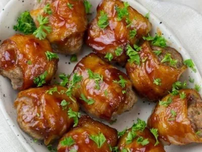 Bacon Wrapped Pork and Beef Meatballs