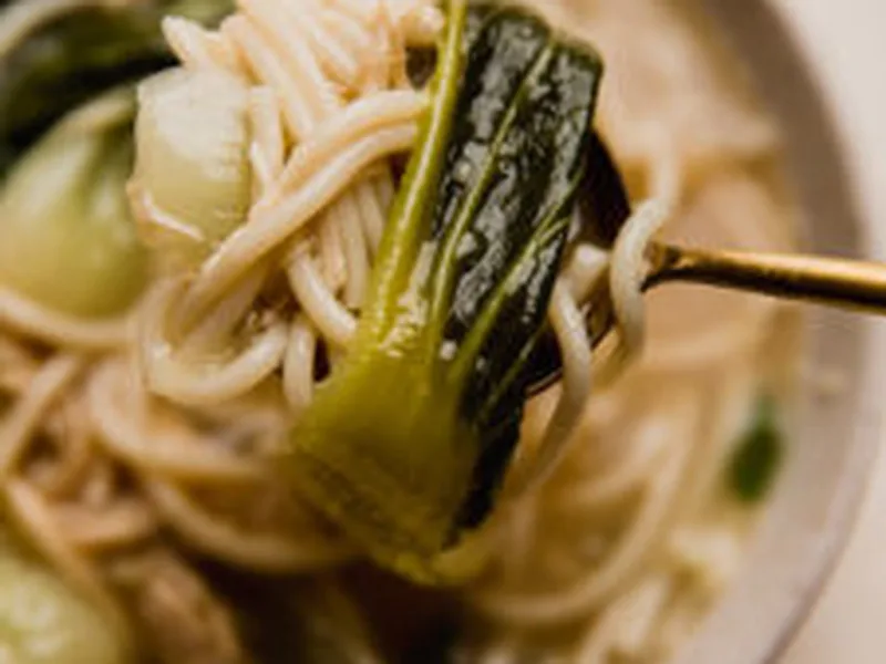 Asian Bok Choy Noodle Soup with Chicken and Star Anise
