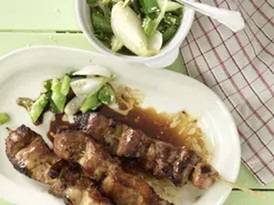 Pork Skewers with Teriyaki Glaze and Spring Onions