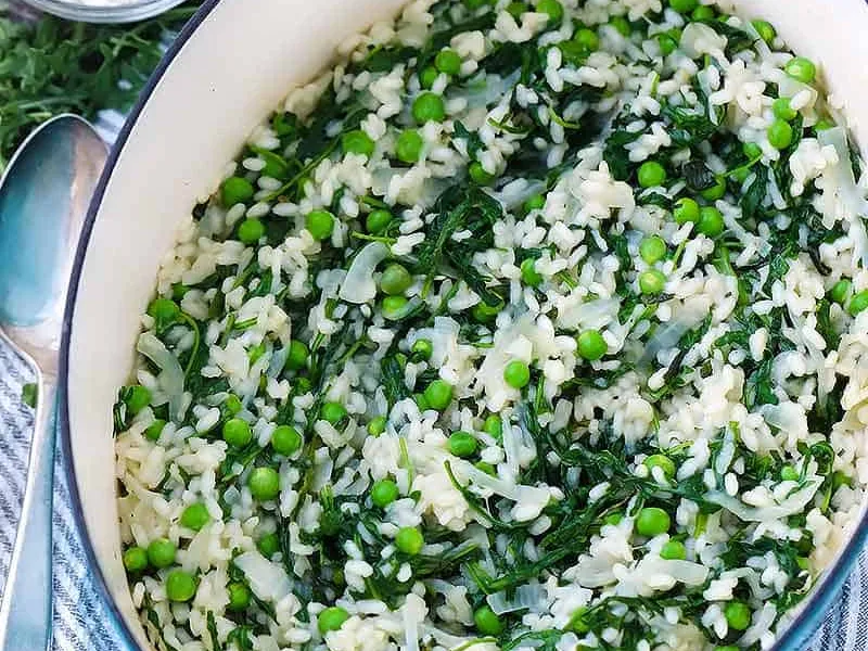 Creamy Spring Pea Risotto with Arugula and Mint