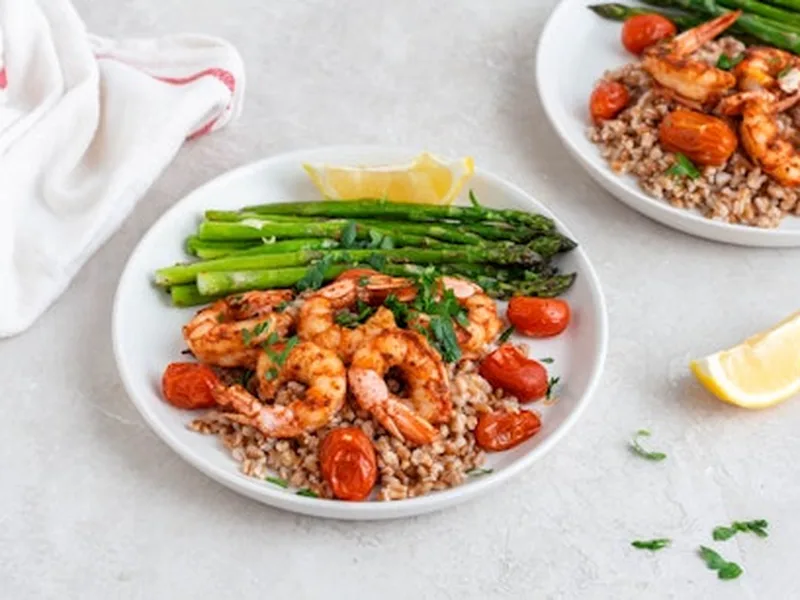 Oven-Roasted White Beans and Asparagus with Farro