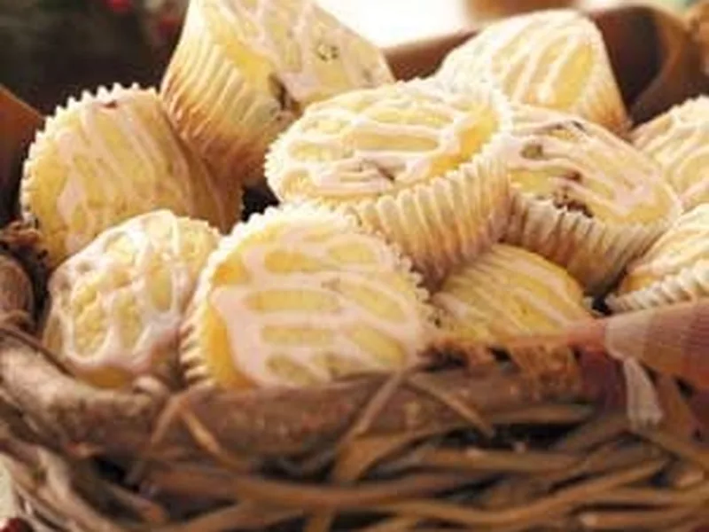 White Chocolate Cranberry Muffins with Sweet Glaze