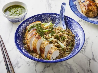 Garlic White Pepper Roast Chicken with Green Sauce