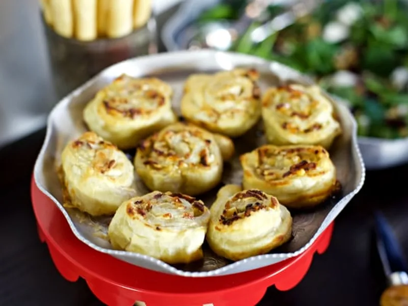 Pear Gorgonzola Puff Pastry Pinwheels with Honey Glaze