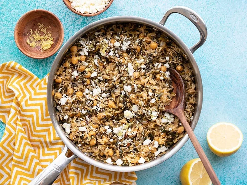 Mediterranean Spinach and Chickpea Rice Pilaf with Feta