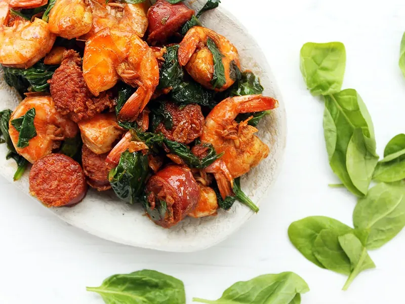 Spanish Chorizo and Shrimp Skillet with Spinach