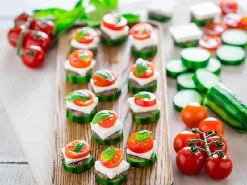 Greek Cucumber Feta Pesto Bites Appetizer