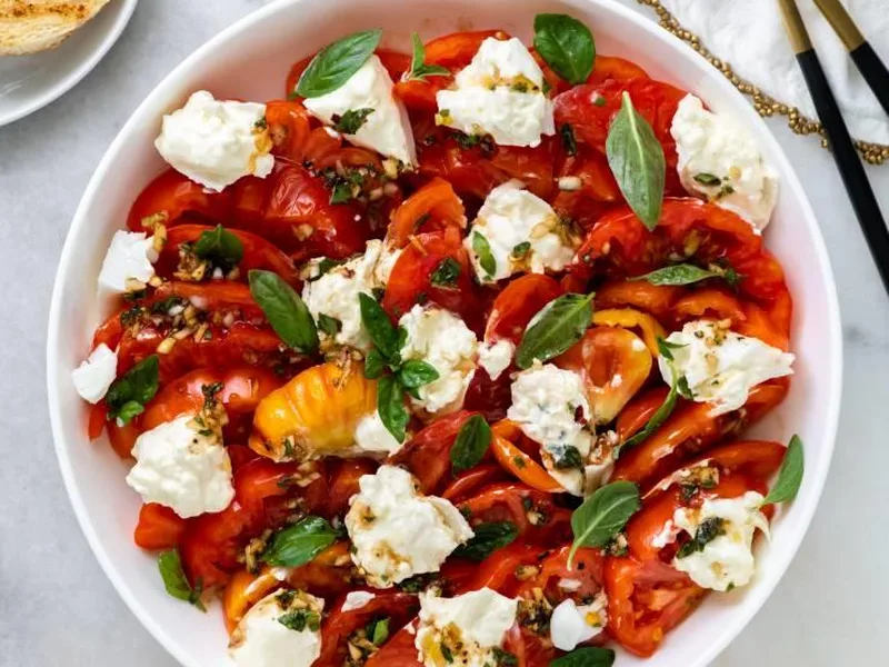 Fresh Heirloom Tomato Burrata Salad with Warm Balsamic Vinaigrette