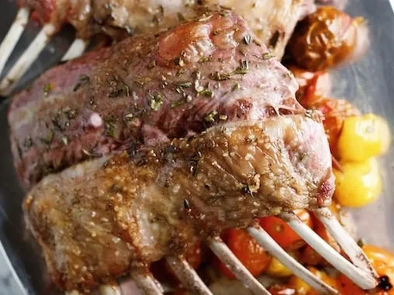 Herb-Roasted Lamb Racks with Heirloom Tomatoes