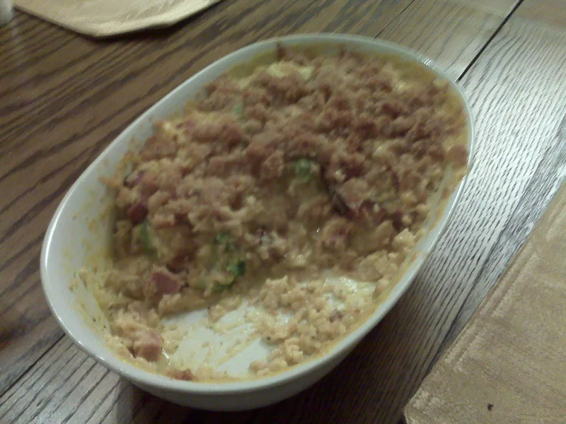 Ham, Broccoli and Rice Casserole with Cheese Topping