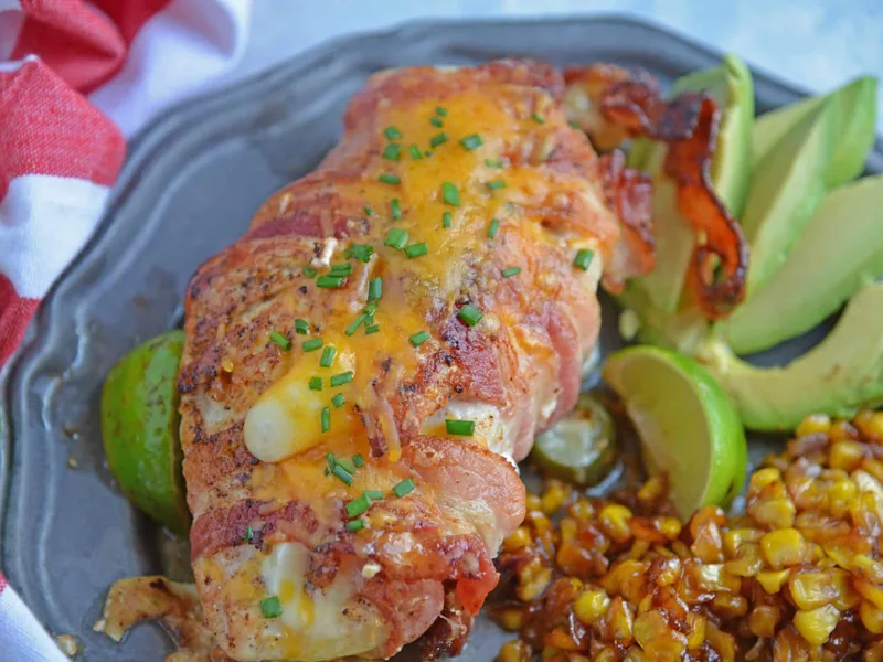 Bacon-Wrapped Jalapeno Popper Stuffed Chicken Breasts