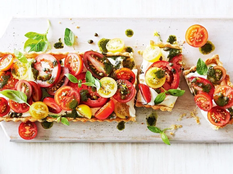 Tomato and Basil Puff Pastry Tart with Mozzarella