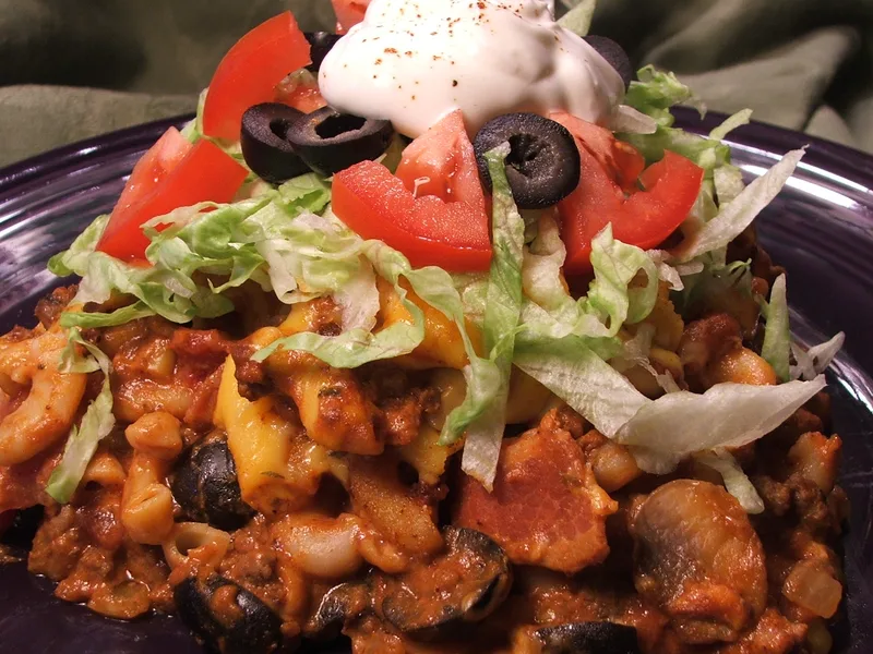 Cheesy Tex-Mex Ground Beef Chili Mac Bake