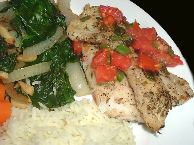 Pan-Seared Basa with Lemon, Oregano and Fresh Tomatoes