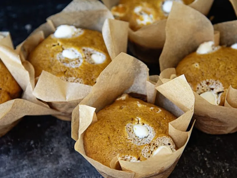Pumpkin Spice Yogurt Raisin Muffins with Warm Fall Spices