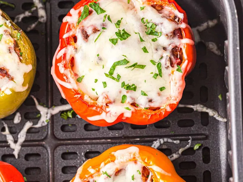 Air Fryer Stuffed Bell Peppers with Beef and Rice
