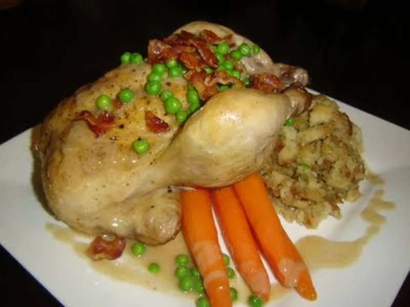 Bacon-Herb Stuffed Cornish Game Hens with Orange Wine Glaze