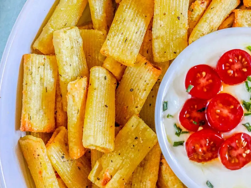 Crispy Air Fryer Pasta Chips with Tangy Feta Dip
