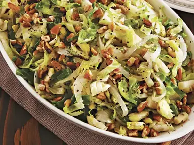 Caramelized Onion and Pecan Brussels Sprouts