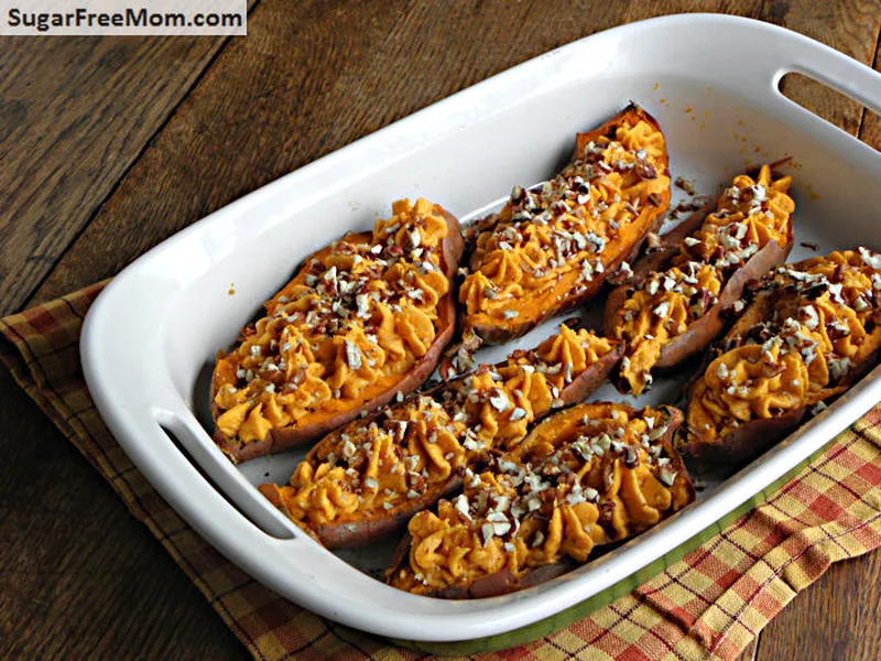 Twice Baked Sweet Potatoes with Cream Cheese and Spices