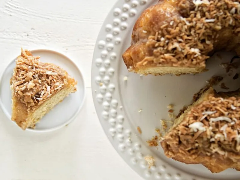 Caramel Rum Pina Colada Bundt Cake with Pineapple and Coconut