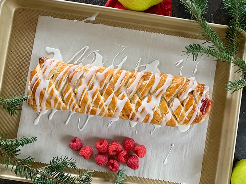 Pear Raspberry Pastry Braid with Sweet Glaze