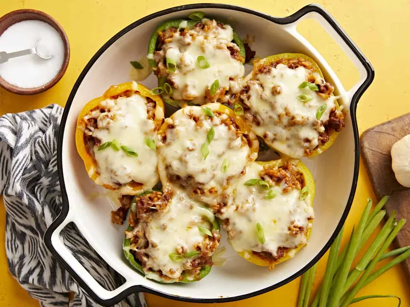 Chorizo Stuffed Bell Peppers with Rice and Mozzarella