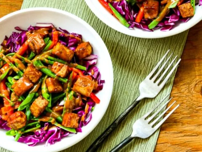 Crispy Tofu Cabbage Bowl with Peanut Sauce