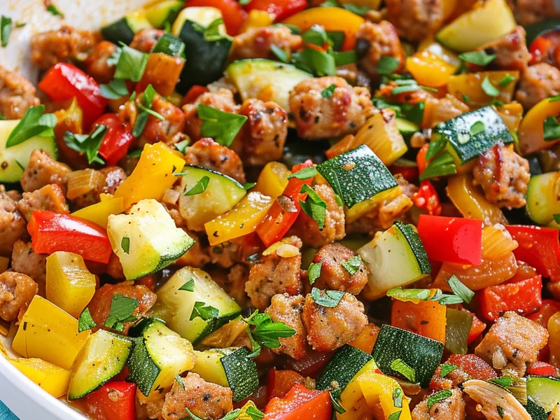 Keto Ground Chicken Sausage and Vegetable Skillet
