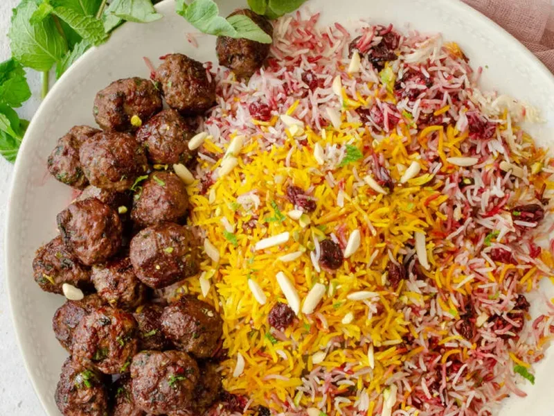Albaloo Polo: Sour Cherry Rice with Spiced Lamb