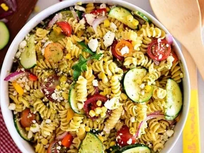 Colorful Summer Pasta Salad with Sweet Tea Vinaigrette