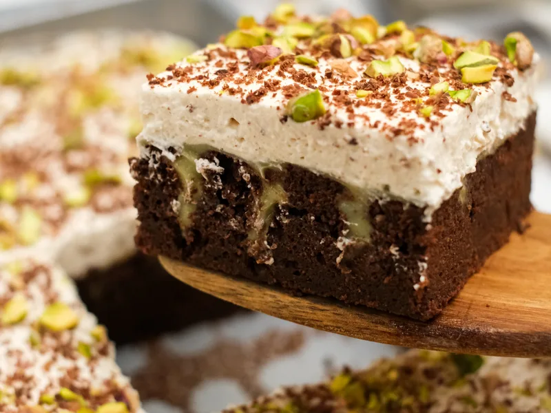 Bailey's Irish Cream Poke Cake with Pistachio Pudding