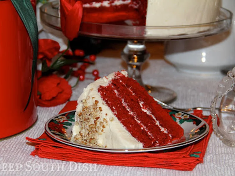 Mama's Red Velvet Cake with Pecan Frosting