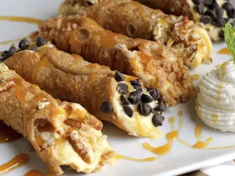 Pumpkin Caramel Cannoli with Toffee and Chocolate Chips