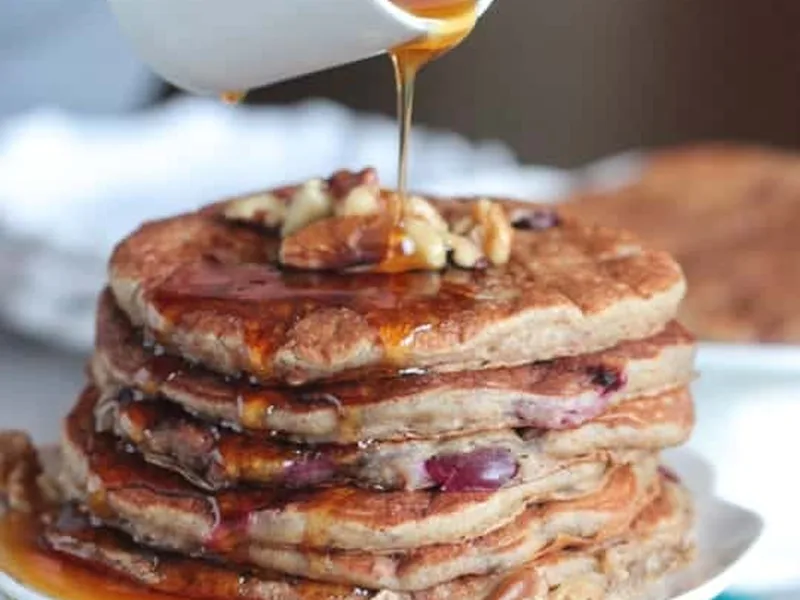 Whole Wheat Cherry Walnut Buttermilk Pancakes with Frozen Fruit