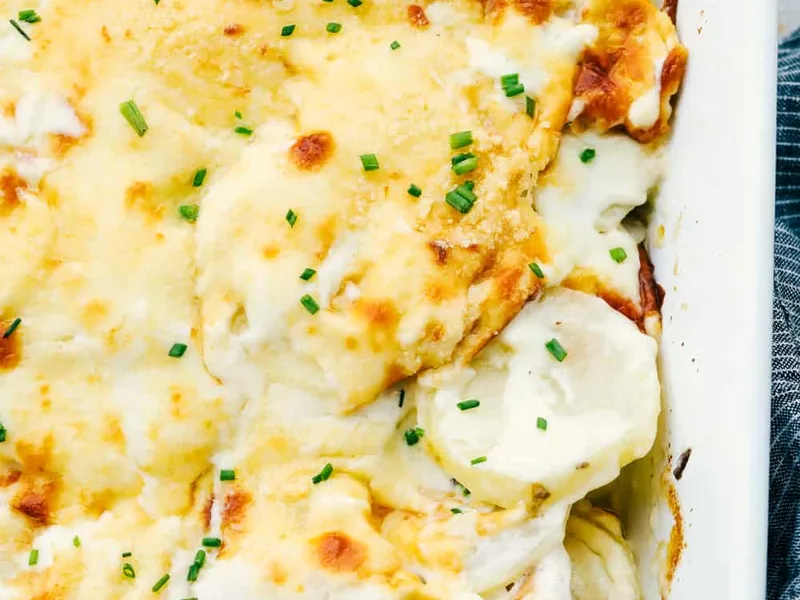 Creamy Parmesan Scalloped Potatoes with Mozzarella