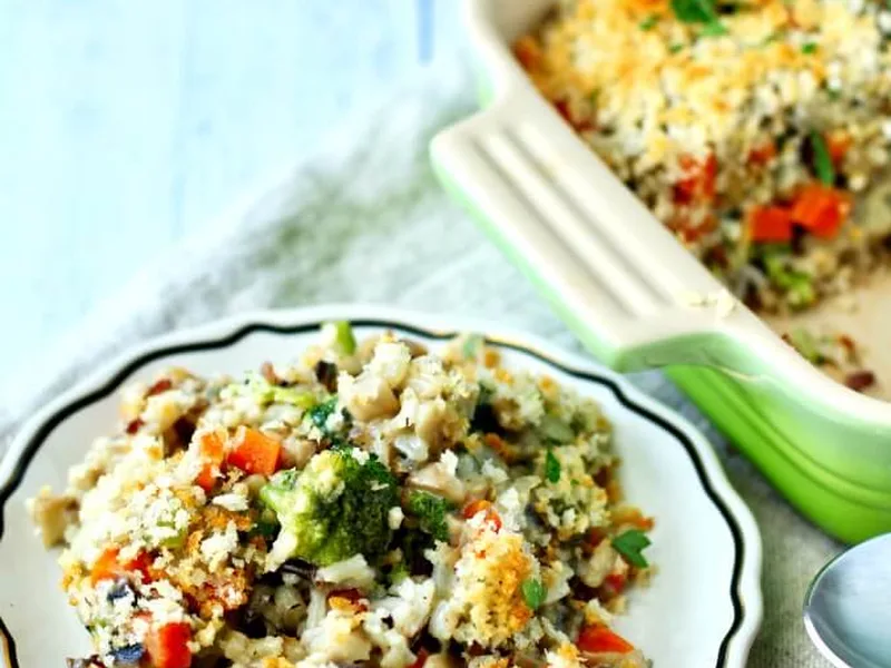 Wild Rice Broccoli Casserole with Mushroom Cream