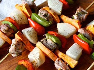 Grilled Pork and Sweet Potato Kabobs with Herb Marinade