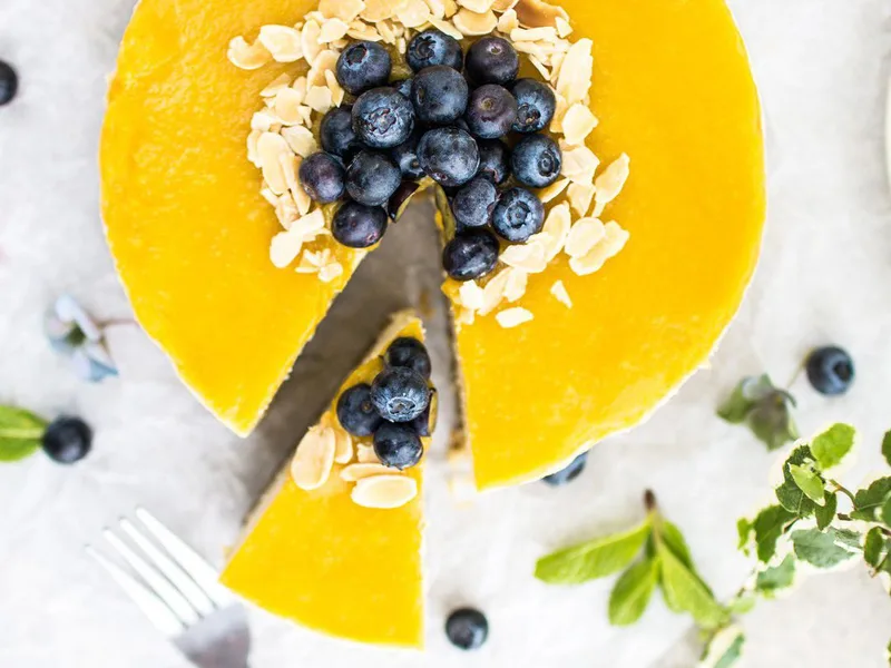 No-Bake Mango Cashew Cheesecake with Walnut Crust