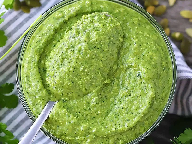 Five Minute Avocado Herb Sauce with Pumpkin Seeds and Lime