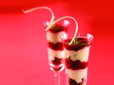 Praline Berry Mousse Cups with Chocolate Wafer Crumbs