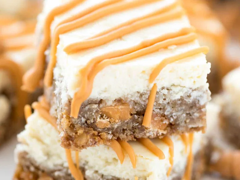 Oatmeal Butterscotch Cheesecake Bars with Cookie Base