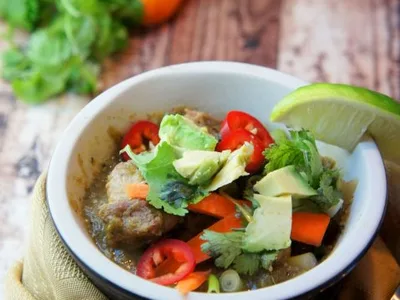 Slow Cooker Pork Chile Verde with Grilled Tomatillos