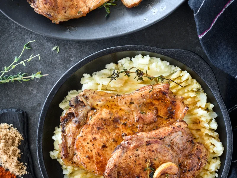 Pan-Seared Thin Pork Chops with Garlic Herb Butter
