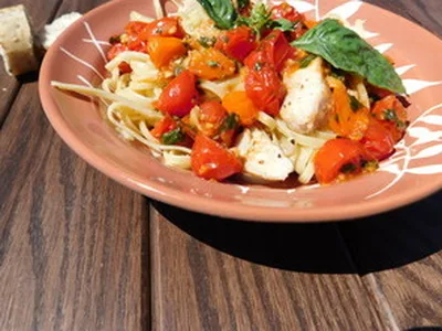 Fresh Tomato Basil Linguine with Grilled Chicken