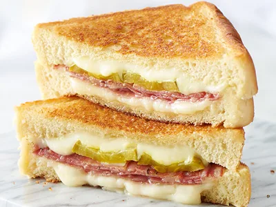 Salami and Pickle Grilled Cheese Sandwich