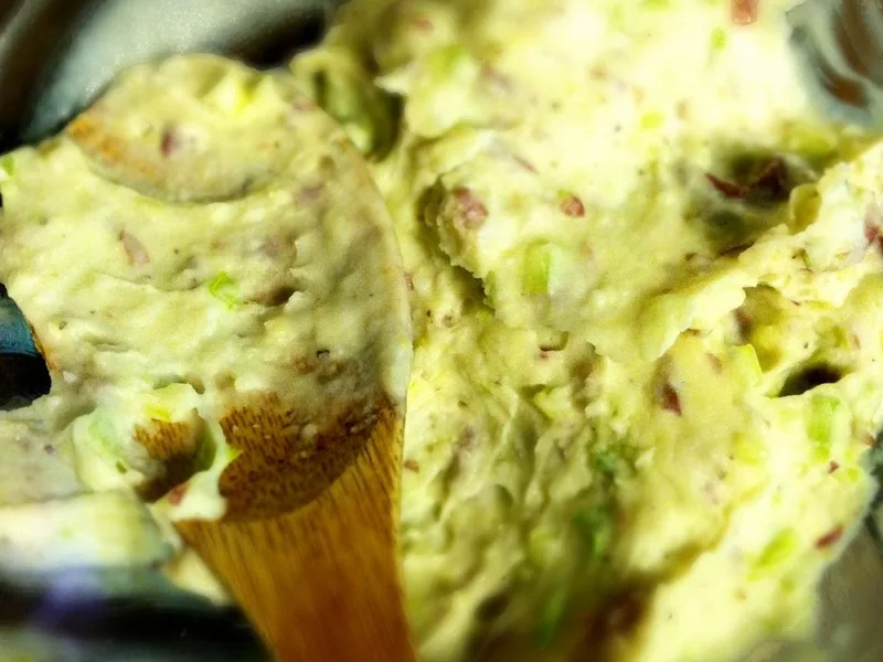 Celery Buttermilk Smashed Potatoes with Goat Cheese