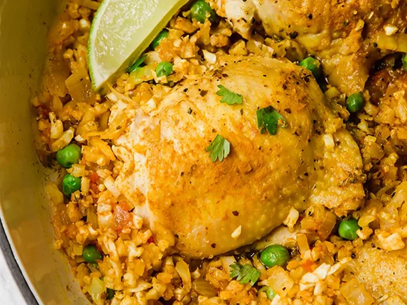Cauliflower Arroz Con Pollo with Turmeric and Chicken Thighs