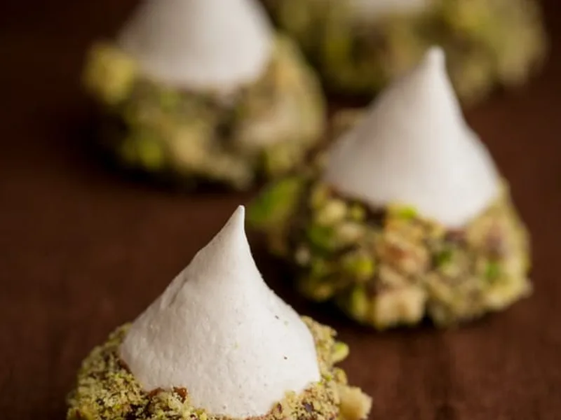 Crispy Meringue Acorns with Chocolate and Salted Pistachios