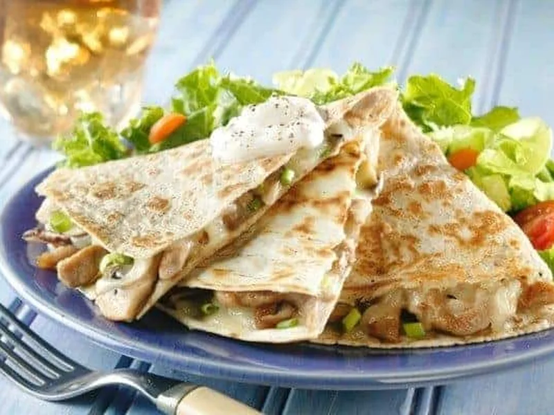 Crispy Pork and Mushroom Swiss Cheese Quesadillas
